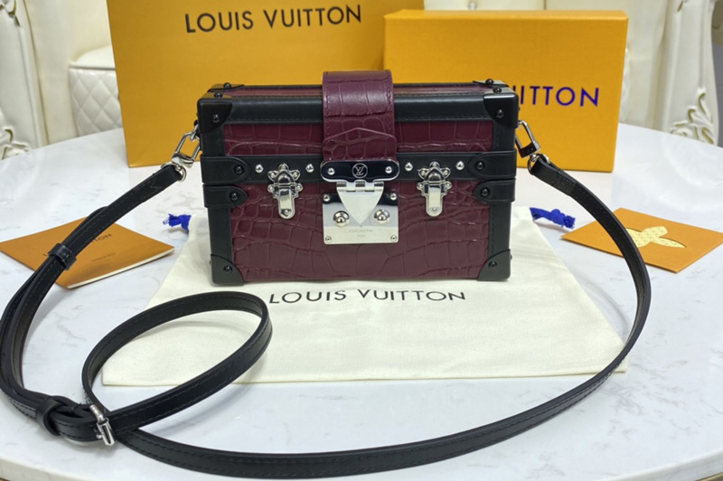 Louis Vuitton N93803 LV Petite Malle handbag in Burgundy Brilliant Alligator leather