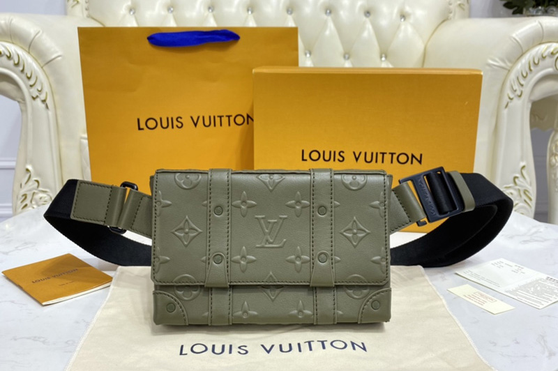 Louis Vuitton M57952 LV Trunk Slingbag in Khaki Monogram Seal cowhide leather