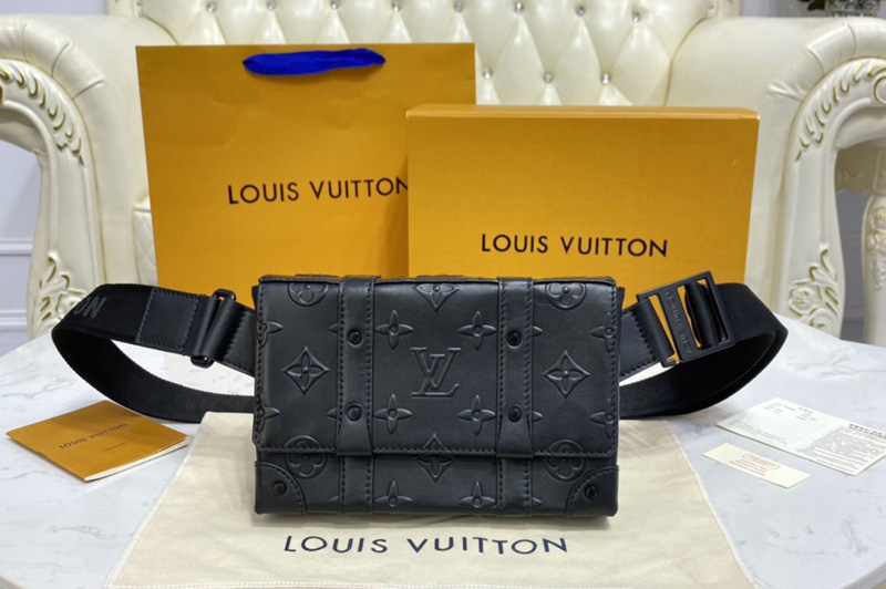 Louis Vuitton M57952 LV Trunk Slingbag in Black Monogram Seal cowhide leather