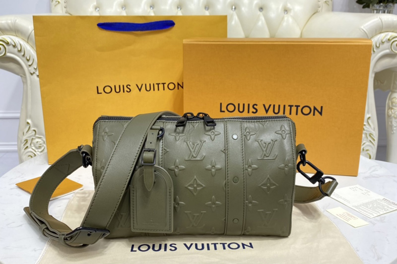 Louis Vuitton M57955 LV City Keepall Bag in Khaki Monogram Seal leather