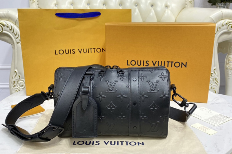 Louis Vuitton M57955 LV City Keepall Bag in black Monogram Seal leather