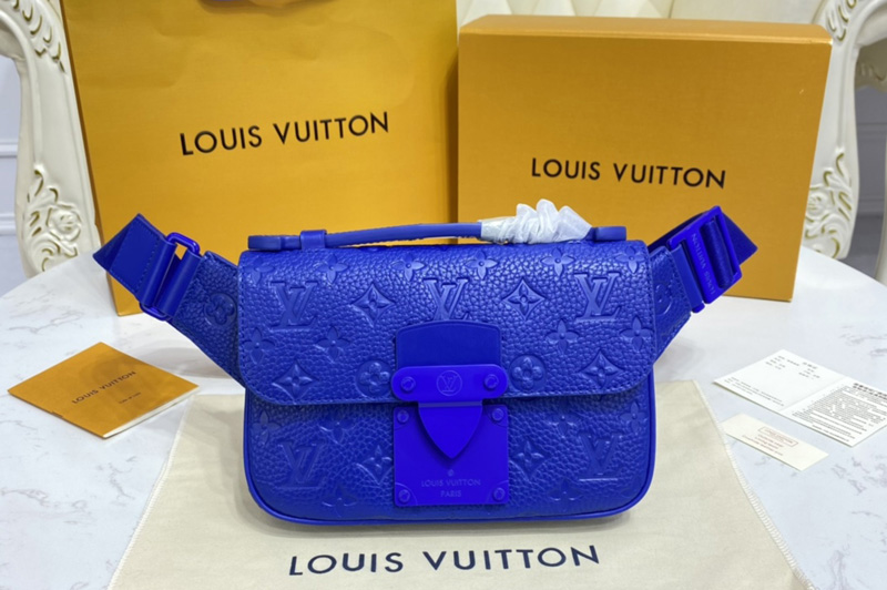 Louis Vuitton M58487 LV S Lock Sling Bag in Blue Monogram-embossed Taurillon leather
