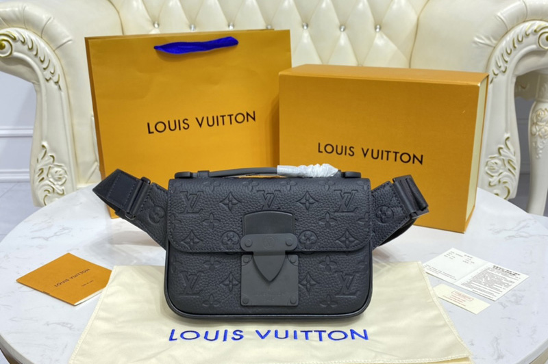 Louis Vuitton M58487 LV S Lock Sling Bag in Monogram-embossed black Taurillon leather