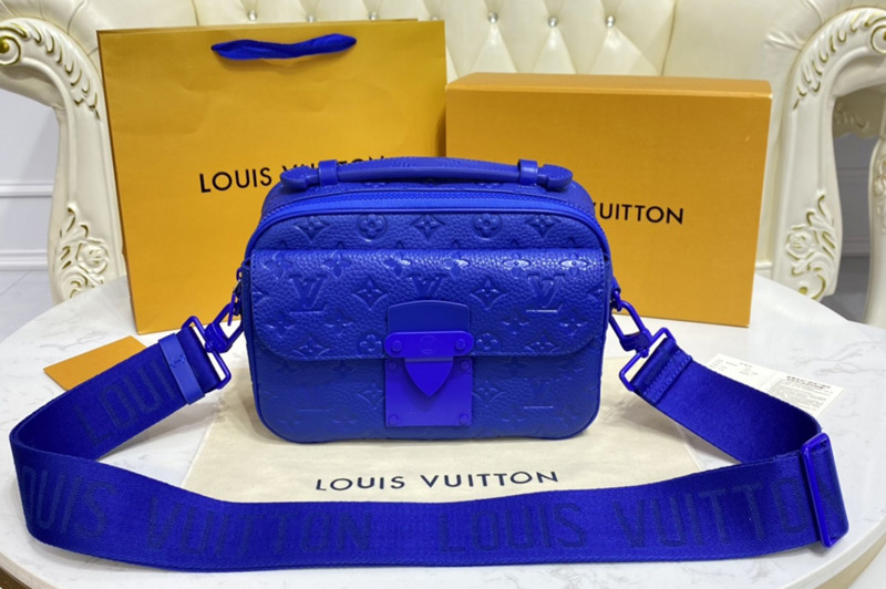 Louis Vuitton M58488 LV S Lock Messenger Bag in Blue Monogram-embossed Taurillon leather