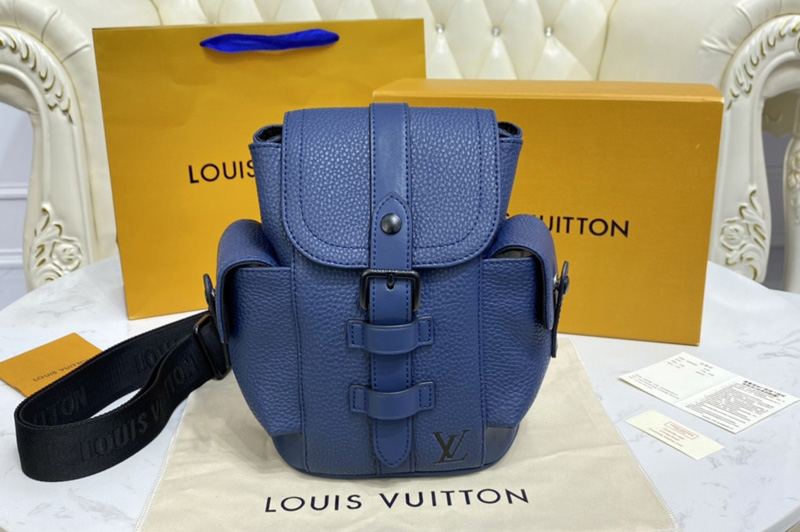 Louis Vuitton M58494 LV Christopher XS backpack in Navy blue Taurillon leather