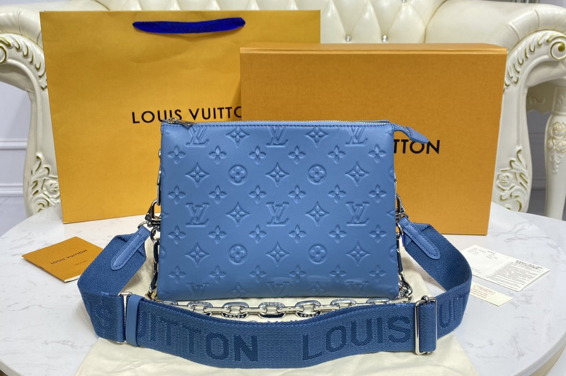 Louis Vuitton M58626 LV Coussin PM handbag in Blue Monogram embossed puffy lambskin