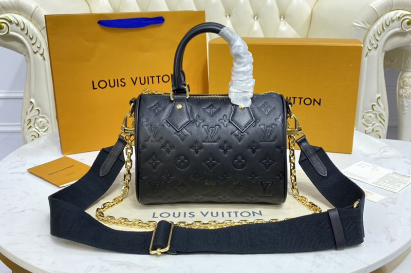 Louis Vuitton M58631 LV Speedy Bandoulière 22 handbag in Black Embossed lambskin leather
