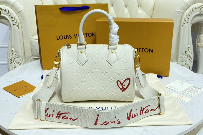 Louis Vuitton M58631 LV Speedy Bandoulière 22 handbag in White Embossed lambskin leather