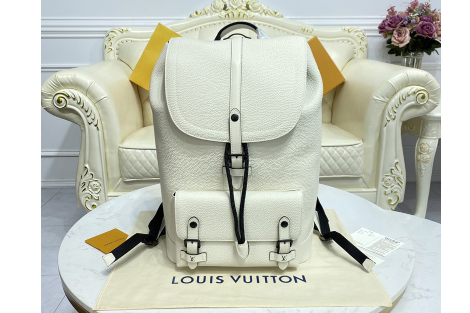 Louis Vuitton M58644 LV Christopher Slim backpack in White Taurillon leather
