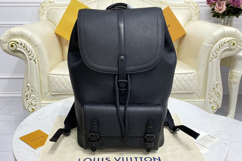 Louis Vuitton M58644 LV Christopher Slim backpack in Black Taurillon leather