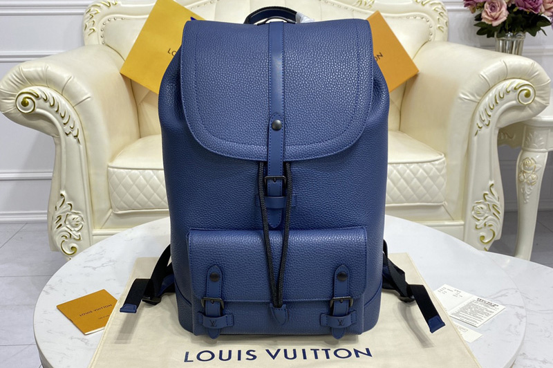 Louis Vuitton M58644 LV Christopher Slim backpack in Blue Taurillon leather