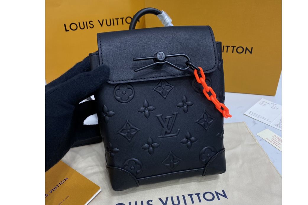 Louis Vuitton M58707 LV Steamer XS bag in Black Monogram Seal cowhide leather