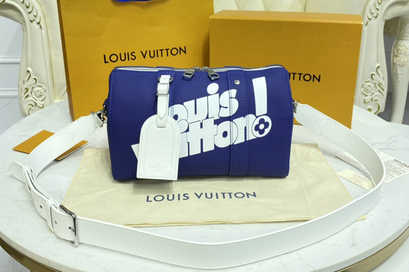 Louis Vuitton M58747 LV City Keepall Bag in Blue cowhide leather