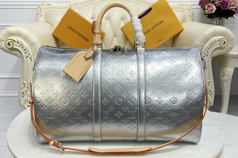 Louis Vuitton M58758 LV keepall bandouliere 50 Travel bag in Silver Monogram vernis