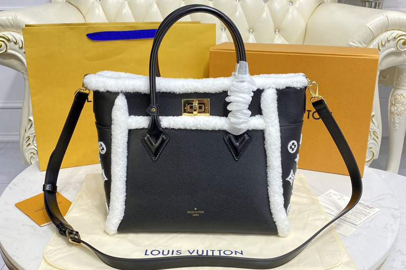 Louis Vuitton M58908 LV On My Side MM handbag in Black Shearling and grained calf leather