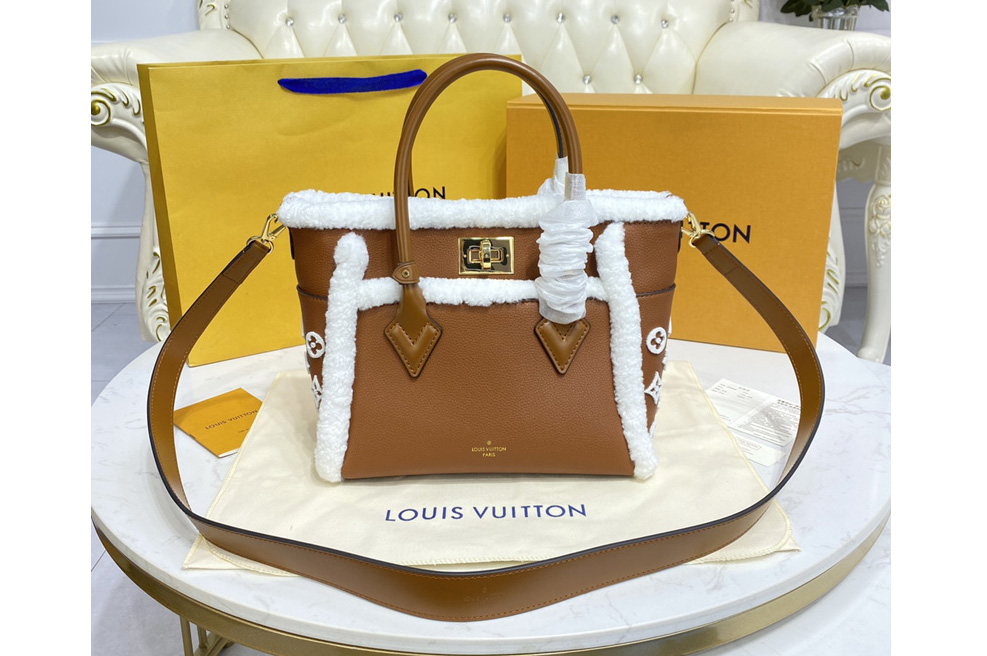 Louis Vuitton M58918 LV On My Side PM handbag in Caramel Shearling and grained calf leather