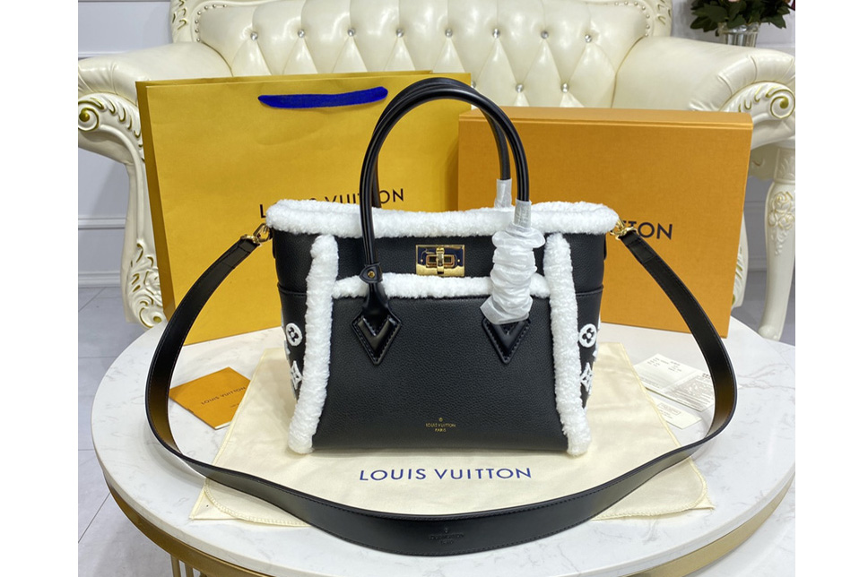 Louis Vuitton M58918 LV On My Side PM handbag in Black Shearling and grained calf leather