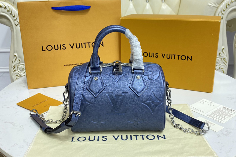 Louis Vuitton M58958 LV Speedy Bandoulière 20 handbag in Navy Nacre Monogram Empreinte leather