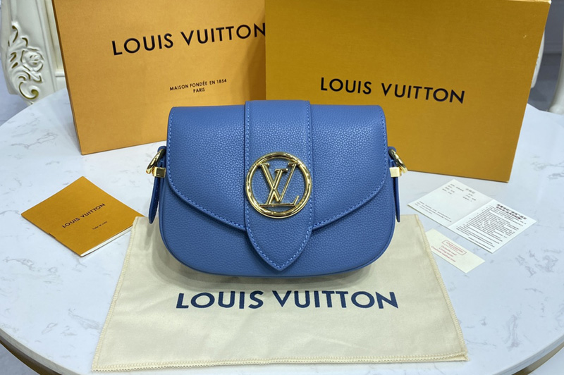 Louis Vuitton M58964 LV Pont 9 Soft MM handbag in Blue Grained calfskin Leather