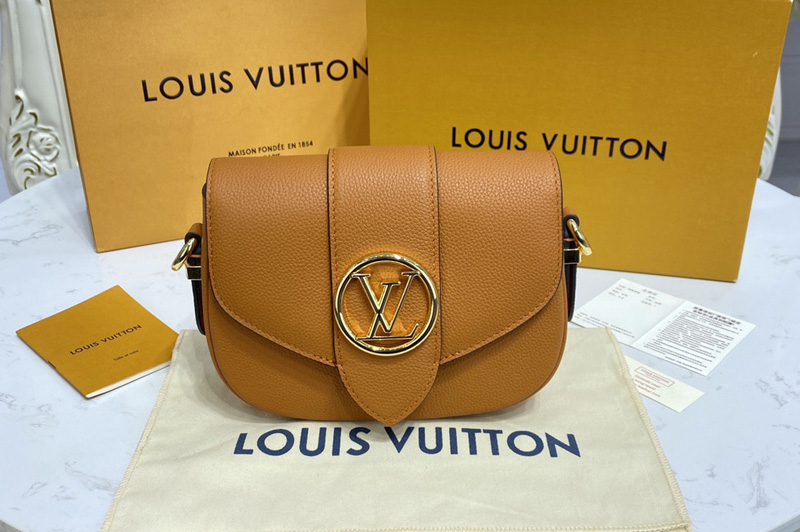 Louis Vuitton M58729 LV Pont 9 Soft MM handbag in Sienne doree Grained calfskin Leather