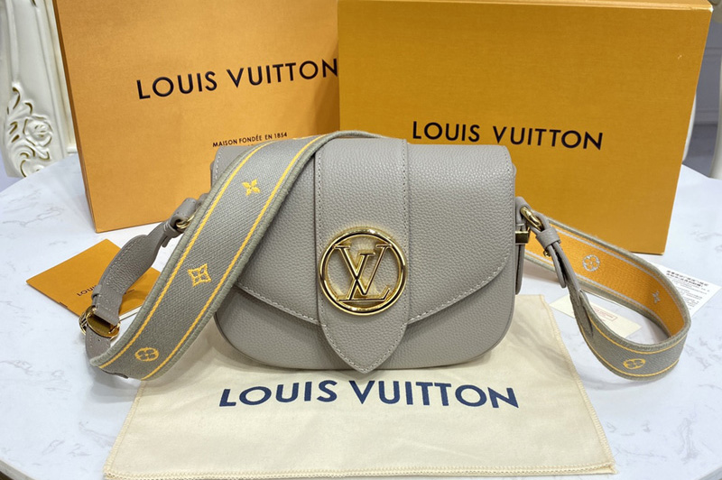 Louis Vuitton M58728 LV Pont 9 Soft MM handbag in Gris Taupe Grained calfskin Leather