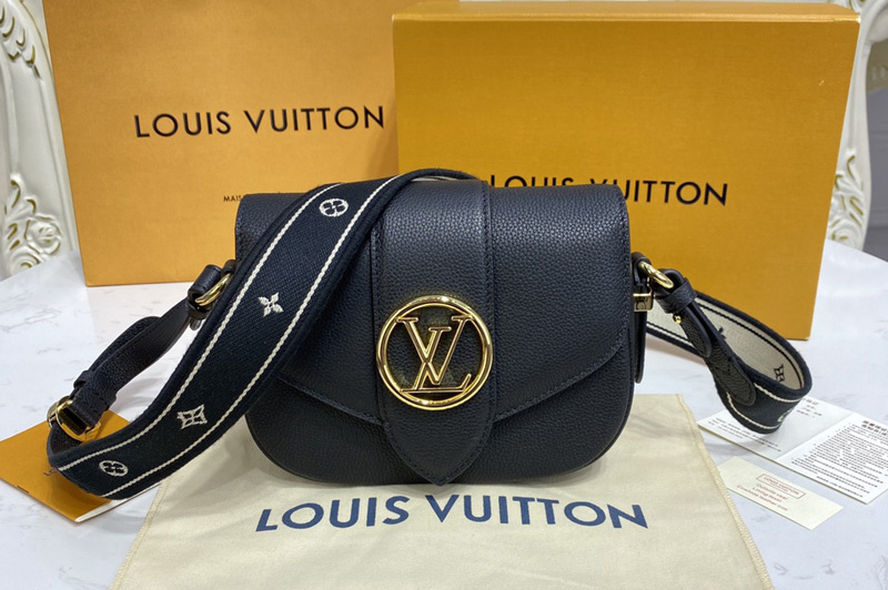 Louis Vuitton M58727 LV Pont 9 Soft MM handbag in Black Grained calfskin Leather