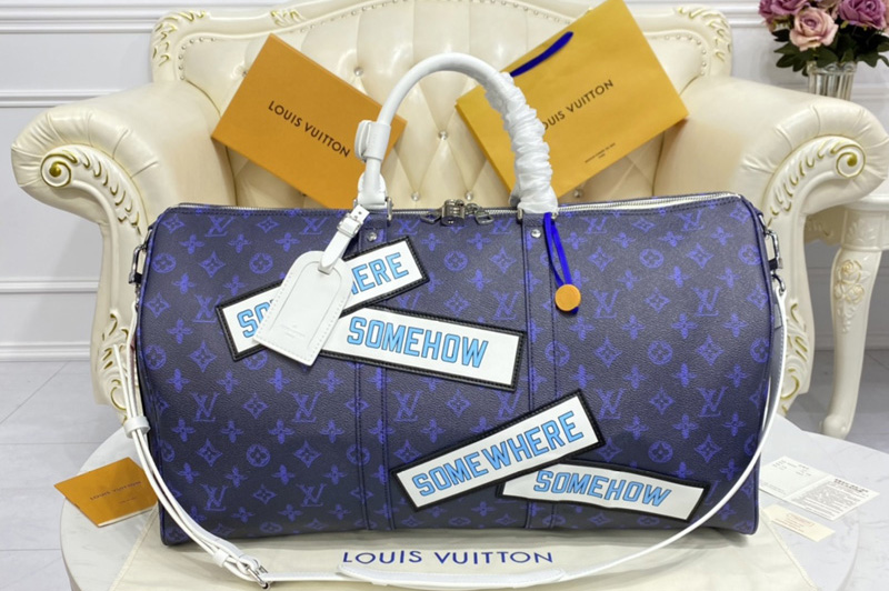 Louis Vuitton M58979 LV Keepall Bandoulière 50 Bag in Blue vintage Monogram canvas