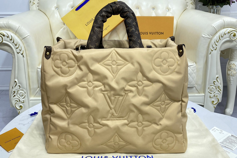 Louis Vuitton M59007 LV OnTheGO GM tote bag in Beige Econyl regenerated nylon