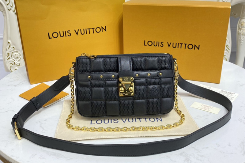 Louis Vuitton M59046 LV Pochette Troca Bag in Black Damier Quilt lamb leather
