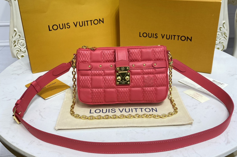 Louis Vuitton M59049 LV Pochette Troca Bag in Pink Damier Quilt lamb leather