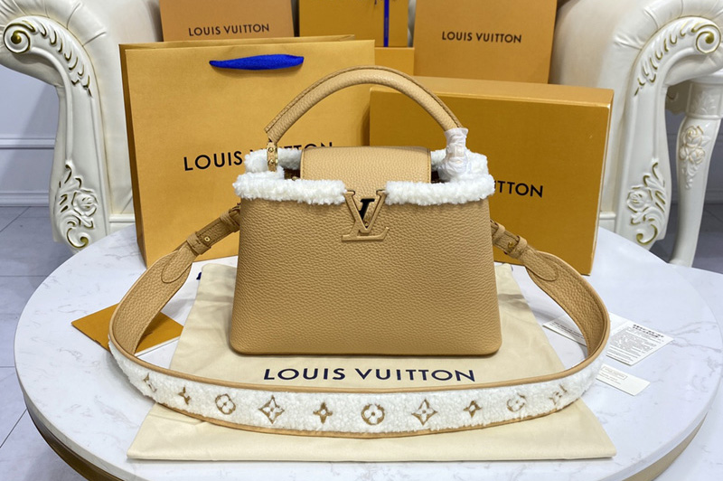 Louis Vuitton M59073 LV Capucines MM handbag in Brown Taurillon leather and shearling