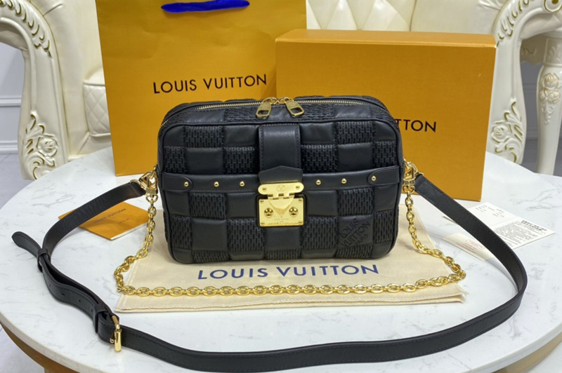 Louis Vuitton M59116 LV Troca PM handbag in Black Damier Quilt lambskin