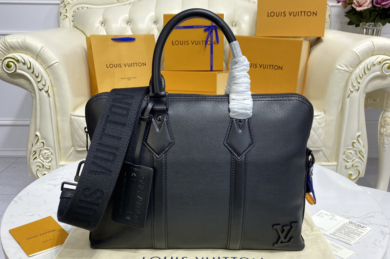 Louis Vuitton M59159 LV Aerogram Briefcase bag in Black grained calf leather