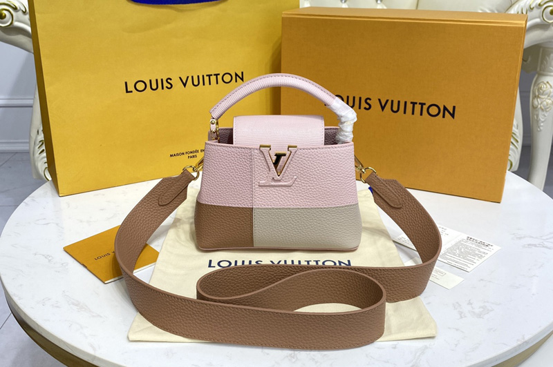 Louis Vuitton M59268 LV Capucines Mini handbag in Rose Taurillon leather and karung leather
