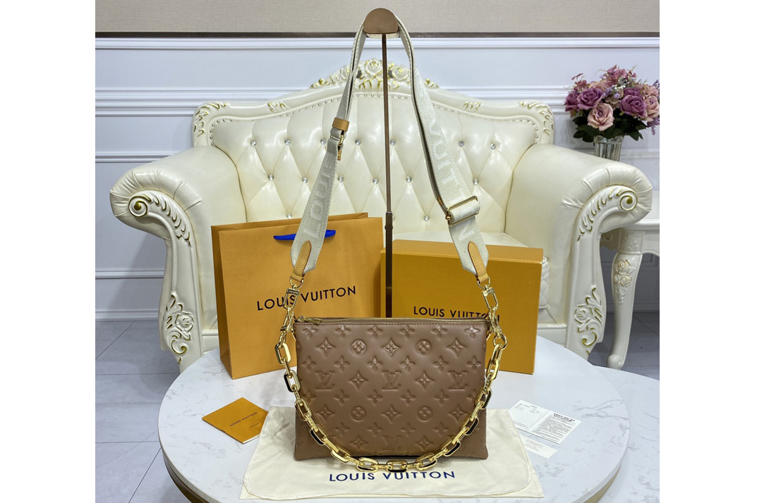 Louis Vuitton M59277 LV Coussin PM handbag in Taupe Monogram embossed puffy lambskin