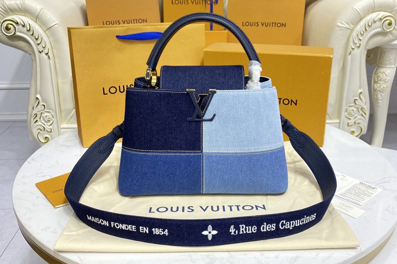 Louis Vuitton M59430 LV Capucines BB handbag in Navy Blue Taurillon leather and denim