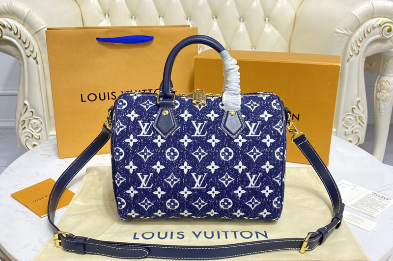 Louis Vuitton M59609 LV Speedy Bandoulière 25 handbag in Blue Monogram Denim
