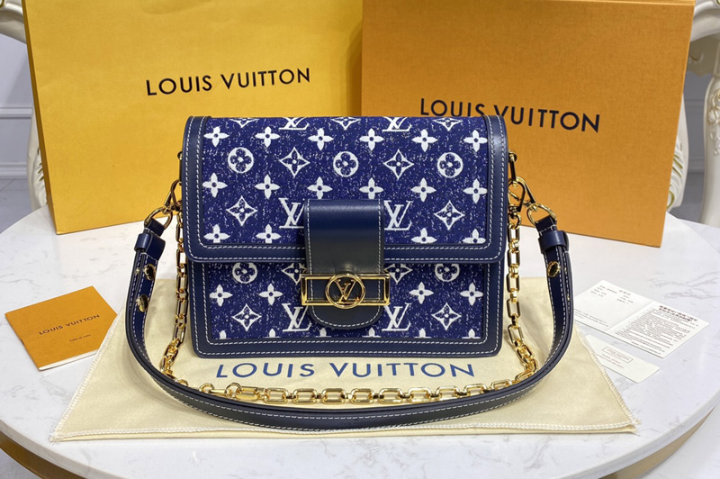 Louis Vuitton M59631 LV Dauphine MM handbag in Navy Blue Denim jacquard textile