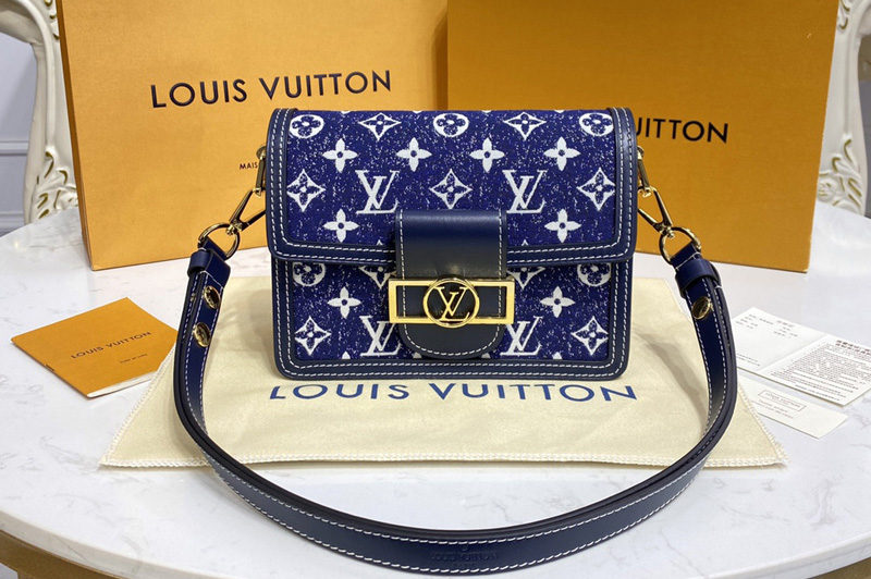 Louis Vuitton M59716 LV Mini Dauphine handbag in Navy Blue Denim jacquard textile