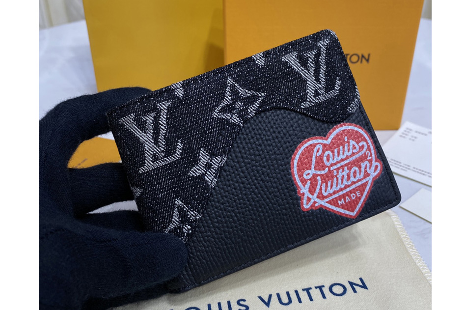 Louis Vuitton M60895 LV Monogram Denim Multiple Wallet in Black Monogram denim and Taurillon leather