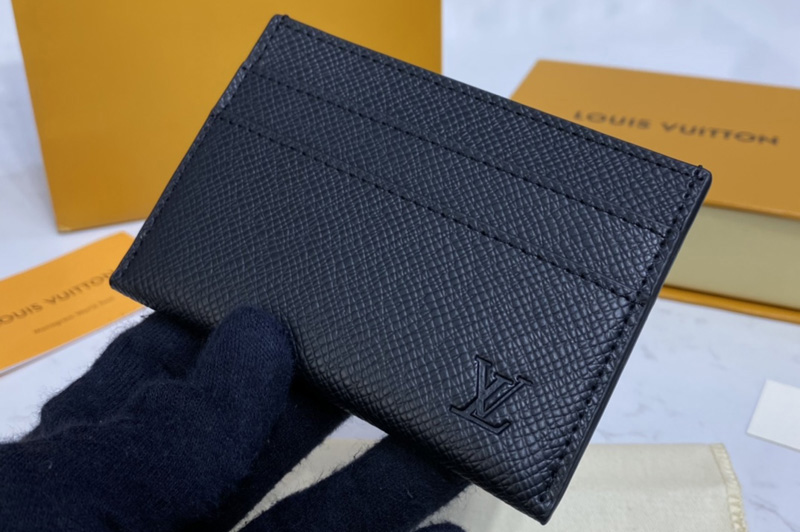 Louis Vuitton M32730 LV double card holder in Black Taiga Leather