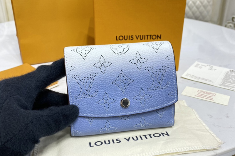 Louis Vuitton M62540 LV Iris compact wallet in Gradient Blue Mahina perforated calf leather