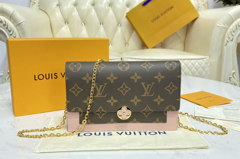 Louis Vuitton M69579 LV Flore chain wallet in Monogram coated canvas and Pink calf leather