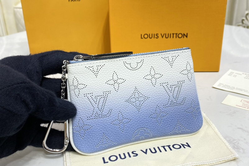Louis Vuitton M69508 LV Key Pouch in Gradient Blue Mahina perforated calf leather