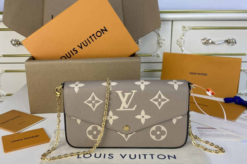 Louis Vuitton M69977 LV Félicie Pochette Bag in Tourterelle Gray/Cream Monogram Empreinte leather