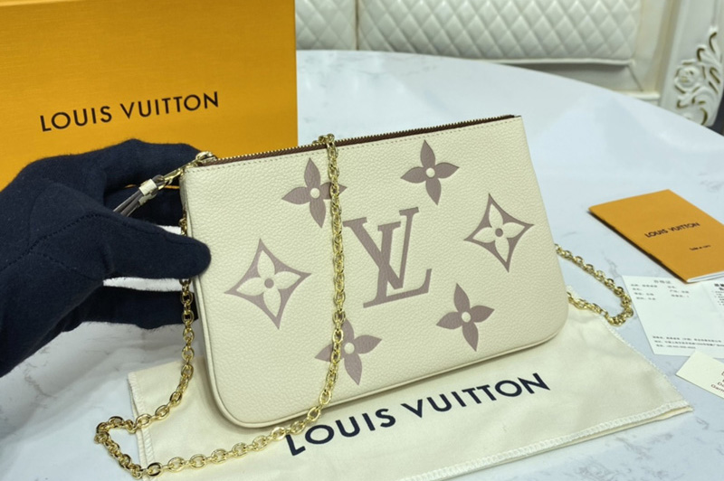 Louis Vuitton M80084 LV Double Zip Pochette in Cream/Pink Monogram Empreinte Leather