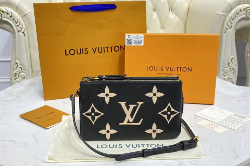 Louis Vuitton M80084 LV Double Zip Pochette in Black Monogram Empreinte Leather