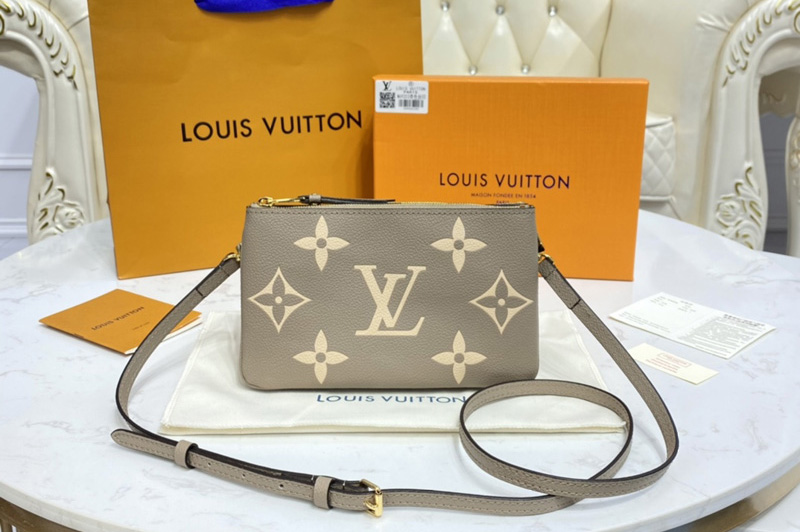 Louis Vuitton M80084 LV Double Zip Pochette in Gray Monogram Empreinte Leather