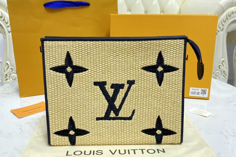 Louis Vuitton M80352 LV Pochette Voyage MM in Black Monogram Raffia