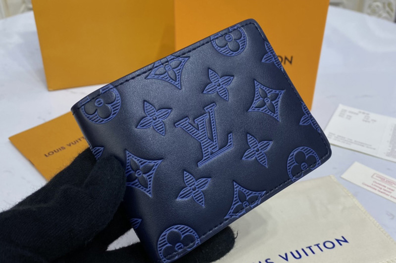 Louis Vuitton M80422 LV Multiple wallet in Navy Blue Monogram Shadow cowhide leather